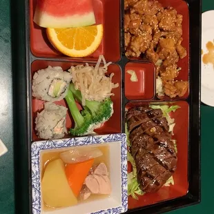 Beef teriyaki + sesame chicken