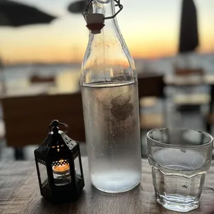 Candle lit dinner at sunset
