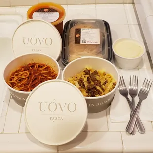 To-go Order: Tonnarelli Pomodoro, Tagliatelle Ragu, and  Make-Your-Own Pasta Kit to-go (Tonnarelli pasta + Pomodoro sauce + Parmesan cheese)
