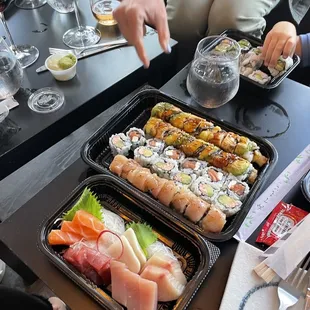 Sashimi Combo (12pcs) Jalapeno Hamachi Hand Roll and other rolls