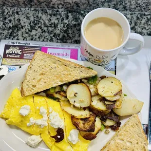 Feta Omelette/Onion Homefries &amp; rye toast!