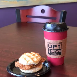 Sweet waffle chicken biscuit available daily until 10:30 am