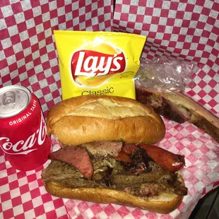 #3- Poboy sandwich combo w/rib &amp; sausage w/chips and drink
