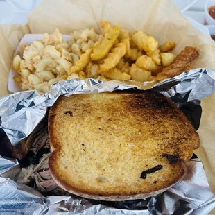 a grilled sandwich and french fries