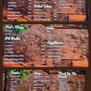 the menu for the bbq