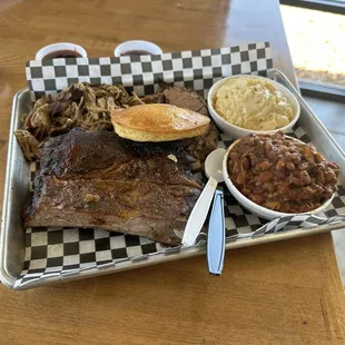 Brisket and pulled pork and ribs