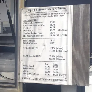 a menu for a restaurant