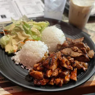 Chicken teriyaki and pork