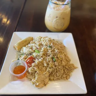 Thai Fried Rice with chicken &amp; egg roll