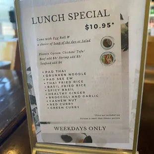 Lunch special menu