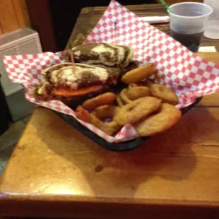 Patty Melt w/ Onion Rings.