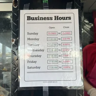 The actual business hours