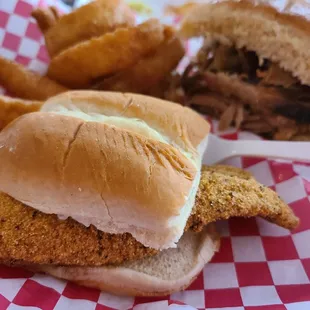 Half catfish &amp; half pulled pork BBQ , shared with partner!