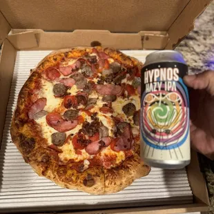Meat lovers LARGE and Hazy IPA total little over  38$