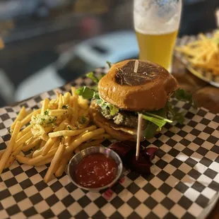 Grass Fed Lamb Burger - pretty tasty, with Garlic Fries - yum