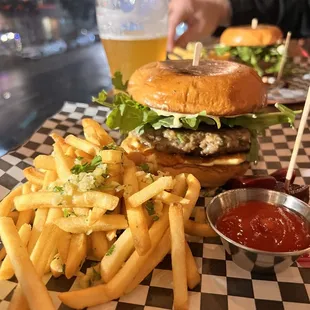 Grass Fed Lamb Burger - pretty tasty; with Garlic Fries - yum!