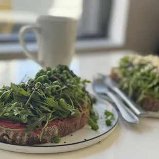 Beets hummus breakfast sandwich