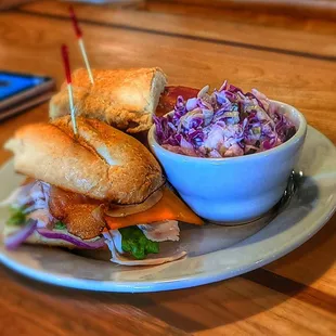 turkey. bacon and gauc with cole slaw