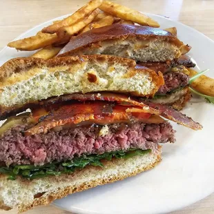 Sweet Plum Burger w/ smoked gouda cheese and smoked pepper bacon!