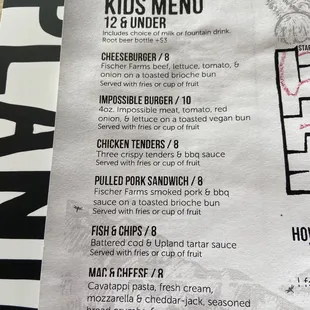 Kid&apos;s menu - Sept. 2023