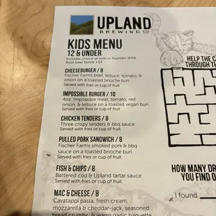 Kids menu