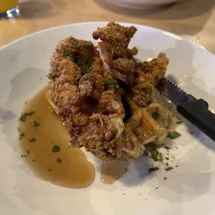 Chicken and waffle from Upland&apos;s brunch. 10/10. AbsoLUTELY having it again.