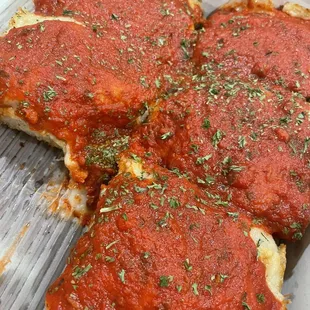 Vegan Deep Dish with vegan cheese and vegan pepperoni