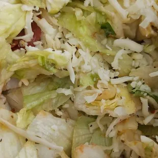 The Classic Salad unfortunately had wilted, browning iceberg lettuce. It did have a lot of shredded white cheese and pepperoni.
