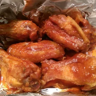 Honey BBQ chicken wings, but forgot my blue cheese.