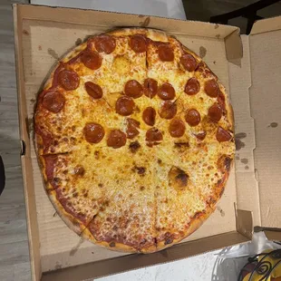 18 in half cheese and half pepperoni !