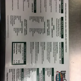 Pizza Menu
