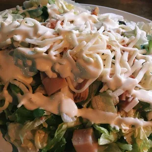 Green Salad with Ham, Turkey, and Ranch Dressing
