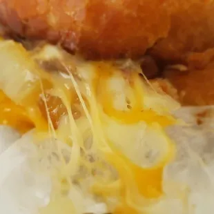 a piece of bread with cheese on it