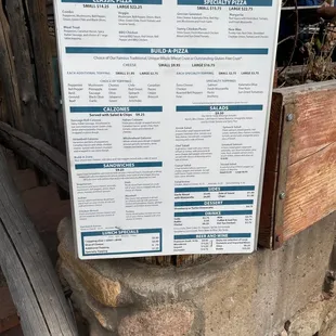 Typical looking pizza menu.
