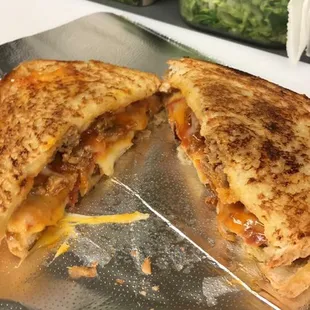 Meat Lovers grilled cheese...meatballs, bacon and pepperoni.
