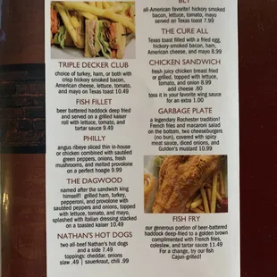 Sandwiches and Entree Menu