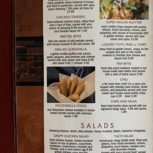 Appetizers and Salad Menu