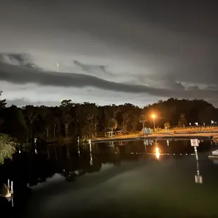 a full view of a lake at night