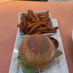 BLT burger with sweet potato fries