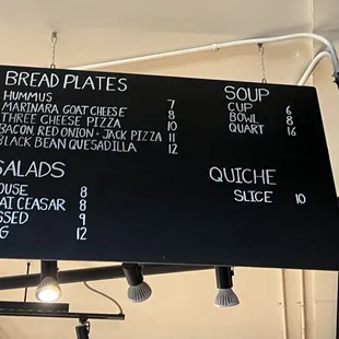 a menu on a blackboard