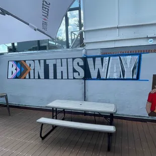 a picnic table on a deck