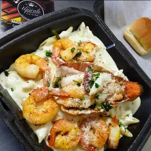 shrimp and pasta with parmesan cheese