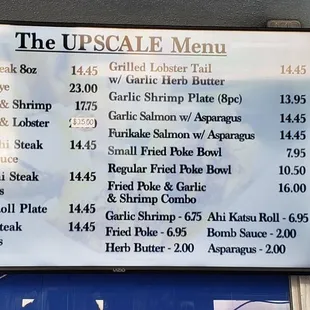 Menu as of 2nd August 2022