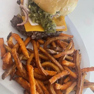 Cheddar Cheese Green Chili Burger