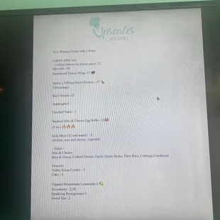 Inside menu (changes daily)