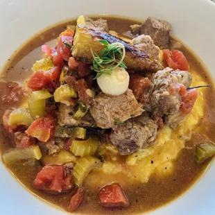 Beef in Burgundy Sauce with Truffle Polenta