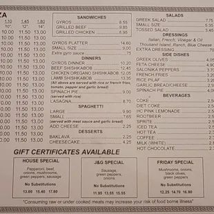 the price list for the beer