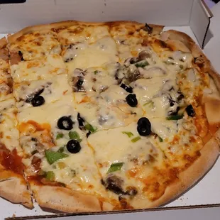 Friday Special - mushroom, onions, back olives, green peppers