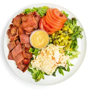 a plate of meat and vegetables