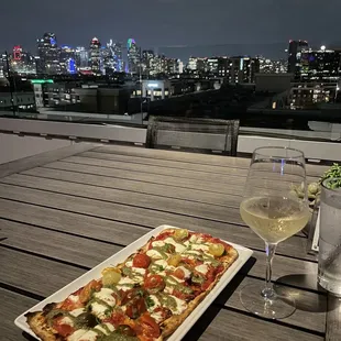 Margherita flatbread + Pinot Grigio